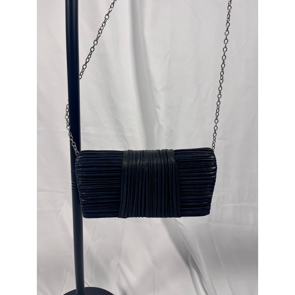 Black Pleated Clutch Crossbody Bag | Convertible Evening Handbag Chain Strap‎